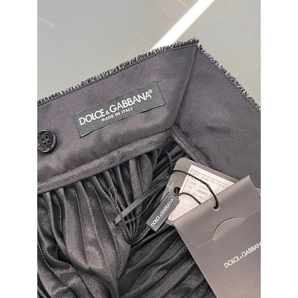 NWT Dolce & Gabbana Black Pleated Midi Skirt in Flowing Lamé Velvet  IT 40 US S - Picture 12 of 13